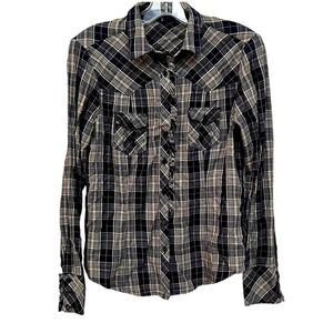 GAP BLOUSE, Blue / Cream Plaid Size M